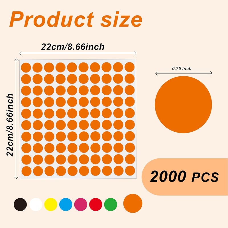 Aurtho 2000 Pcs 3/4" Garage Sale Price Stickers Sheets, Orange Yard Sale Price Stickers, Round Color Coding Labels, Circle Dot Sticker for Home Decorative, Office, Classroom, Papers Etc - Image 2